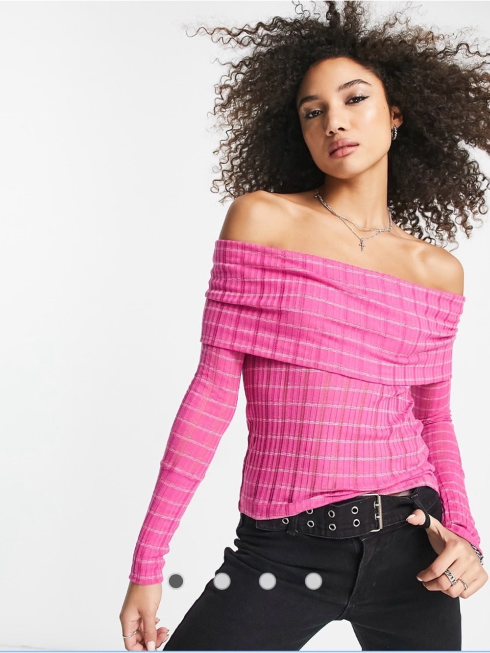 Free People Snowbunny Girlfriend Striped Off The Shoulder Pullover Top